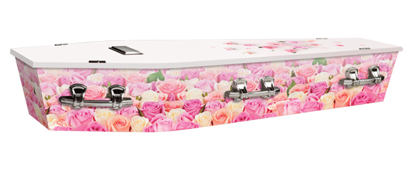ROS05-Roses_on_Soft_Pink Soft Roses Funeral Casket