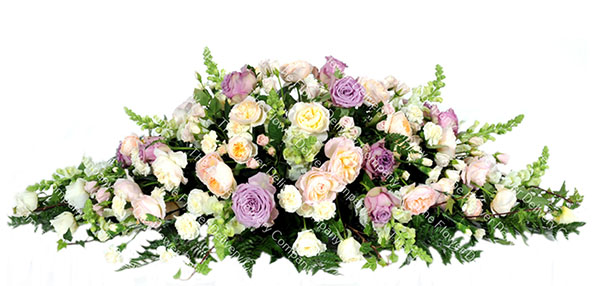 david-austin-cottage-garden Premium White Casket Spray Funeral Flowers