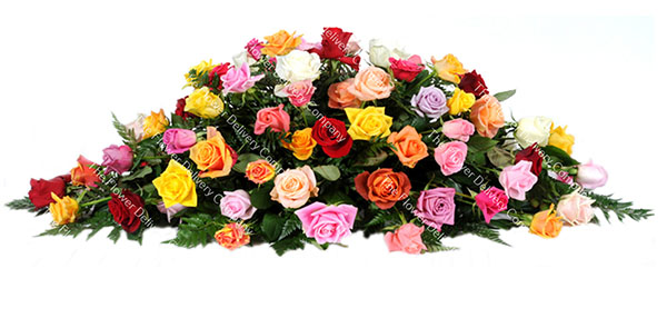 Rainbow Rose Casket Spray Funeral Flowers