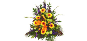 Bright Coloured Side Arrangement Spray Funeral Flowers