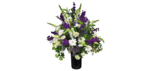Purple White Side Arrangement Funeral Flowers